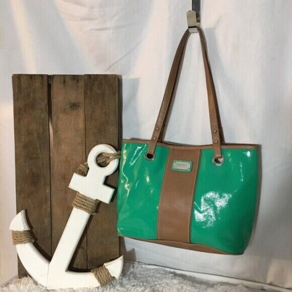 Nine West Purse Green Glossy Finish Double Handle Shoulder Bag - Picture 1 of 8